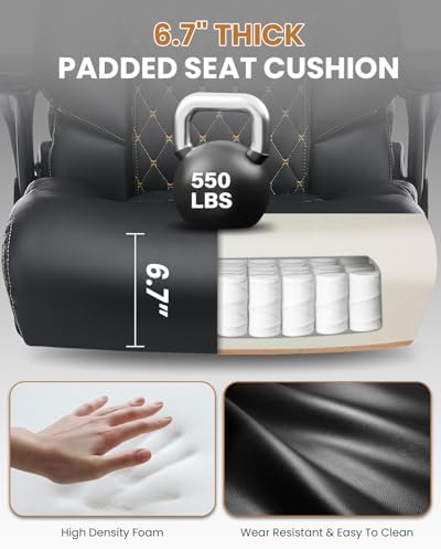 550LBS Big and Tall Office Chair for Heavy People,Ergonomic Office Chair with Padded Flip-Up Arms and Adjustable Lumbar Support,High Back Executive Leather Desk Chair with Rocking Function