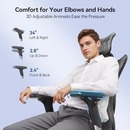 SIHOO M57 Ergonomic Mesh Office Chair, High Back Home Desk Chair with 3D Armrests, Lumbar Support and Adjustable Headrest, Comfortable Computer Chair, Hold 330 LBS-2 Packs-Grey