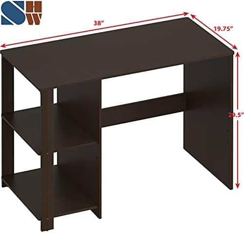 SHW 38-Inch Home Office Computer Desk with Shelves, Espresso