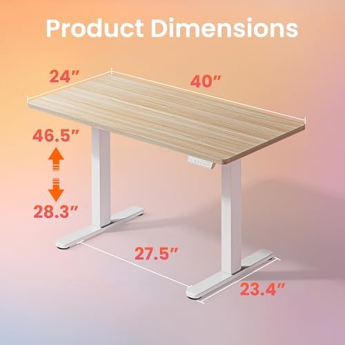 HUANUO 40x24 Inch Electric Standing Desk, Height Adjustable, Light Walnut