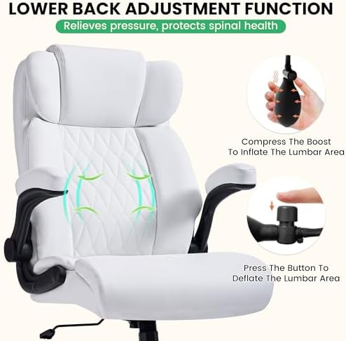 500lbs Big and Tall Office Chair Adjustable Lumbar Support for Back Pain, Extra Wide Seat Executive Office Chair Thick Armrest Pad, Heavy Duty Base&Upgraded Wheels, Ergonomic Desk Chair