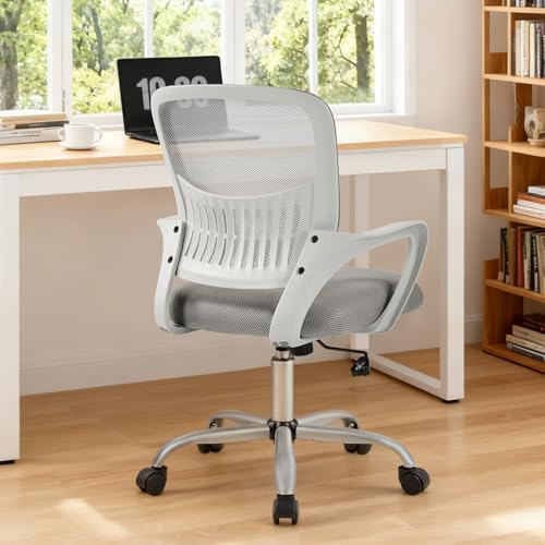 Sweetcrispy Computer Desk Chair, Mesh Office Chair, Lumbar Support, Grey