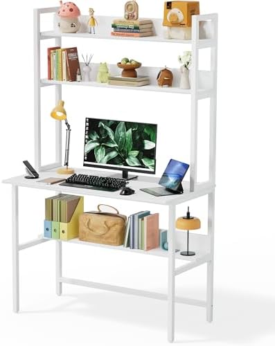 Aquzee 40 Inch Desk with Hutch, Computer Desk with Shelves