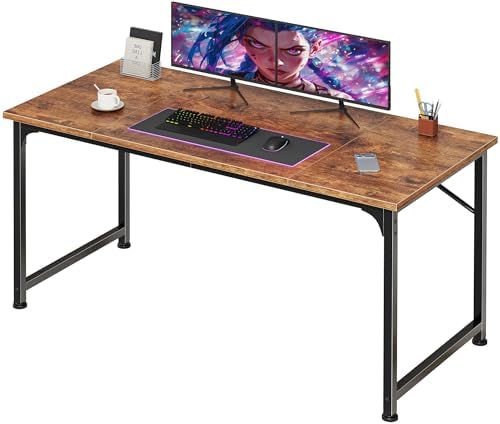 PRAISUN 47 Inch Computer Desk, Office Desk, Spacious Desktop, Rustic Brown