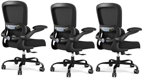 TRALT Office Chair - Ergonomic Desk Chair with Adjustable Lumbar Support, Mesh Computer Chair, Executive Chairs for Home Office Comfortable Lumbar Support Black Pack of 3