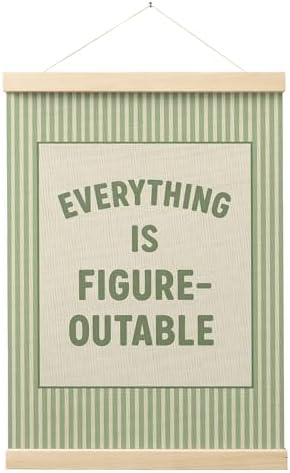 FGFK Everything Is Figureoutable Positive Affirmations Wall Art Poster Hanger Frame, Preppy Sage Green Inspirational Canvas Prints Framed Wall Decor for Office Classroom Home Bedroom, 12x16 Inch