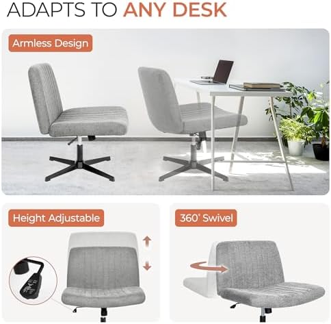 Orange Factory Criss Cross Chair, Wide Fabric Vanity Seat, Grey No Wheel