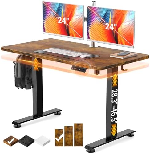 Veken 47.2 Inch Large Electric Standing Desk, Gaming Table, Brown