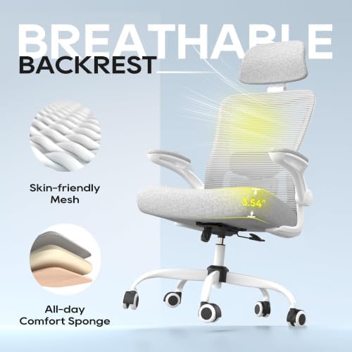 Ergonomic Office Chair for Long Hours, Adjustable Padded Lumbar Support for Lower Back Relief, 330 lb Capacity, Comfortable Computer Desk Chair for Home Office, Work & Study