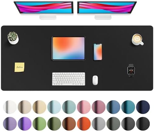 Aothia Faux Leather Desk Mat - Non-Slip PU Leather Desk Blotter, Waterproof Writing Surface, Large Desk Pad for Office & Home (Black, 55" x 24")