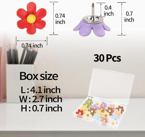 30 Pcs Flowers Push Pins Decorative Thumb Tacks in 10 Colors Cute Office Decor for Cork Board Bulletin Board, Photos Wall Maps and Other Offices Schools Supplies Christmas Decoration