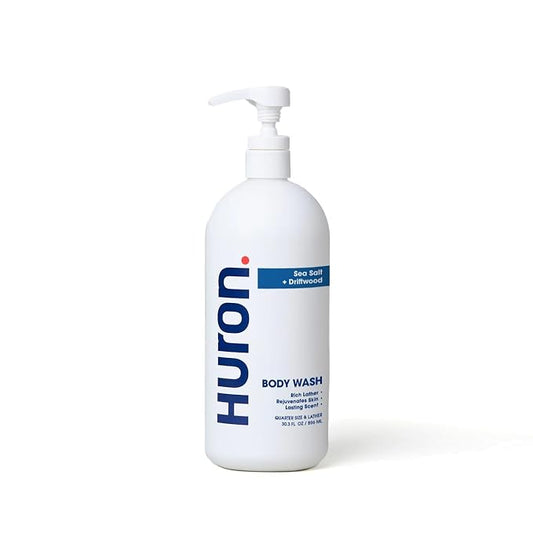 Huron Men’s Moisturizing Body Wash - Made With Coconut Oil, Vitamin E & Witch Hazel - Vegan, Cruelty-Free (30.3 Fl Oz (Pack of 1), Sea Salt)