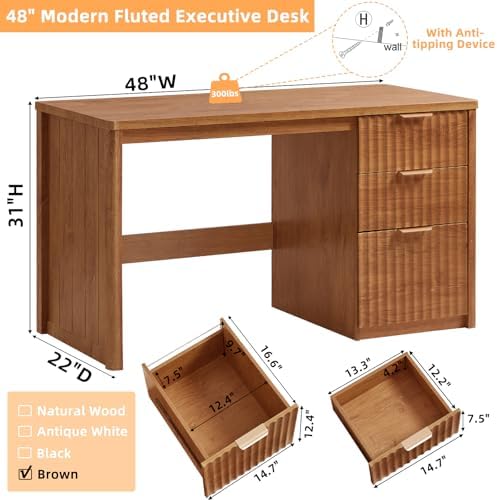 LEYAOYAO Office Desk 48" with 3 Drawers Storage File Cabinet