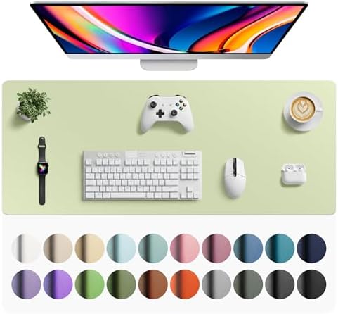 Aothia Faux Leather Desk Mat - Large Mouse Pad, Non-Slip PU Leather Blotter, Waterproof Writing Surface for Office and Home (Grass Green, 42" x 17")