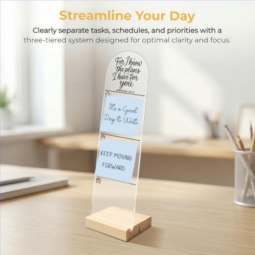 Monitor Memo Board, Sticky Note Holder, Message Board, Acrylic Desk Organizer with Wooden Base with 100Pcs Notes for Home Desktop and Office Desk I Know The Plans I Have for You