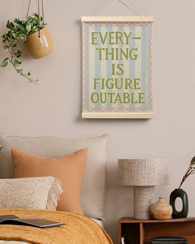 FGFK Everything Is Figureoutable Wall Art Poster Hanger Frame, Motivational Office Decor, Dopamine Positive Affirmations Canvas Prints Framed Wall Decor for Girls Bedroom College Dorm, 12x16 Inch