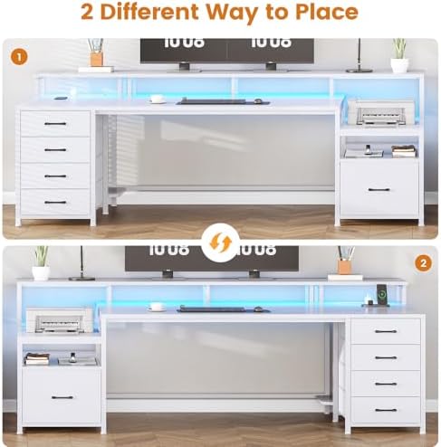 SEDETA 75'' Large Home Office Desk with 5 Drawer, Power Outlet, File Drawer