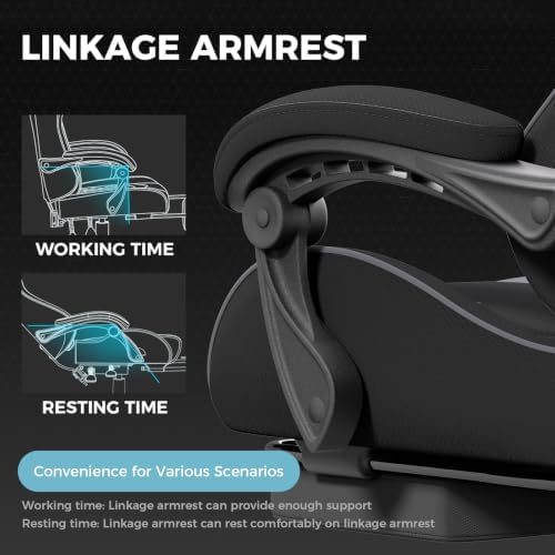 GTPLAYER Gaming Chair, Computer Chair with Footrest and Lumbar Support, Height Adjustable Game Chair with 360°-Swivel Seat and Headrest and for Office or Gaming (Darkgray, Fabric)
