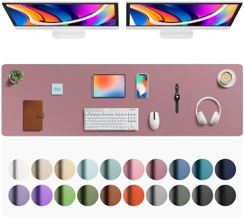 Aothia Faux Leather Desk Mat - Large Mouse Pad, Non-Slip PU Leather Blotter, Waterproof Writing Surface for Office and Home (Dark Pink, 63" x 17")