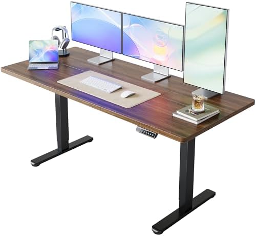 HUANUO 63x28 Inch Electric Standing Desk, Height Adjustable, Black Walnut