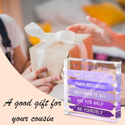 Mental Health “It Is Okay To...” Desk Sign - 4x4 Inch Purple Acrylic Affirmation Decor for Women, Therapy Office Decor, Self-Compassion Gifts, Anxiety Relief & Positive Workspace Accessories