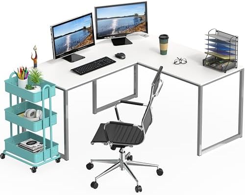 SHW Mission 55 x 60 L-Shape Home Office Computer Desk, White