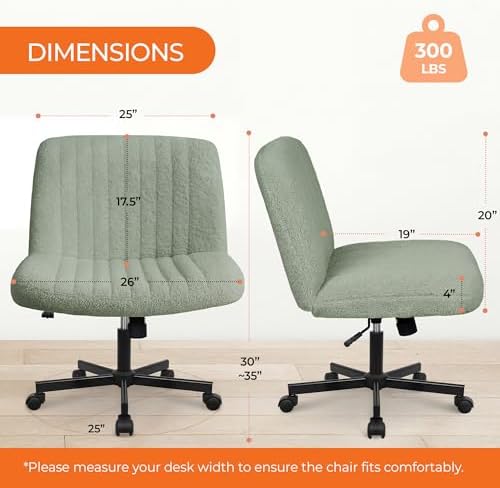 Orange Factory Criss Cross Chair with Wheels, Wide Vanity Seat, Green Teddy