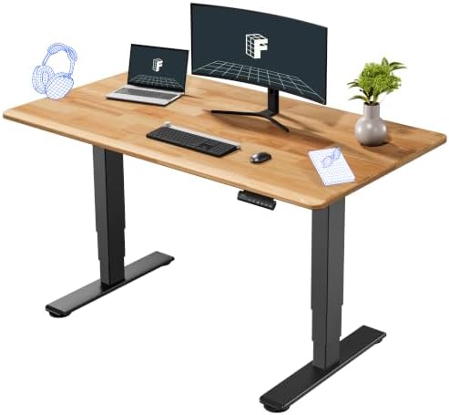 FLEXISPOT E6 Solid Wood Dual Motor 3-Stage Electric Standing Desk, 55 x 28