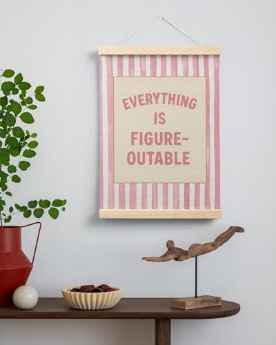 FGFK Preppy Pink Striped Everything Is Figureoutable Inspirational Framed hanging Canvas wall art Poster Prints office dorm room decor for women, Motivational posters decorations for home bedroom,12x16 Inch