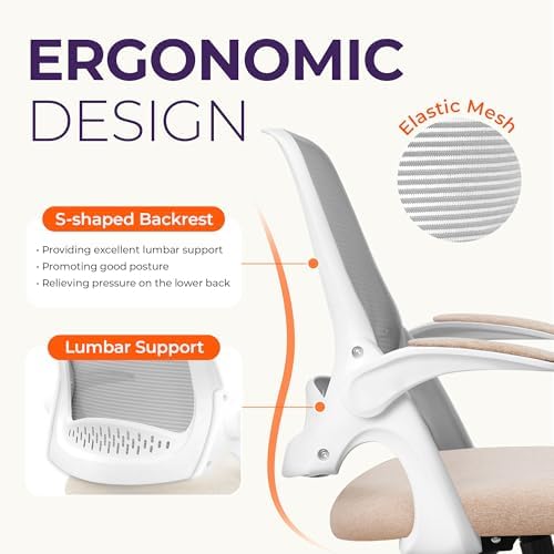 NEO CHAIR Office Desk Chair, Ergonomic Mesh with Flip-Up Armrests, Beige