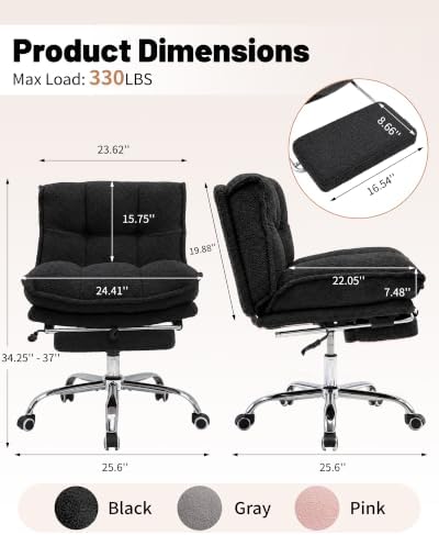 Criss Cross Office Chair, Cross Legged Armless Chair with Footrest