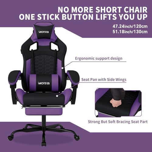 Gaming Chair with Massage,Ergonomic PC Gaming Chair with Footrest Comfortable Headrest and Lumbar Support,High Back Game Chair PVC Leather,300LBS (BlackPurple)