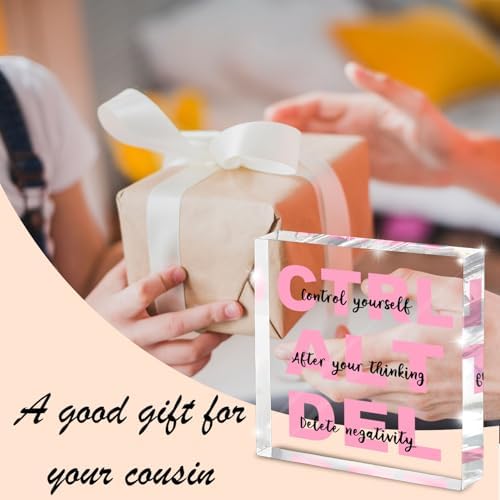 Empowerment Acrylic Sign - 4"x 4" Pink Office Desk Gift for Female Employees, Team Appreciation Decor with Inspirational Quote, Corporate Women's Day