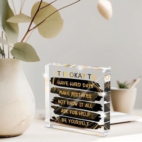 "It's Okay..." Motivational Decor, Black and Gold 4 Inch Acrylic Tabletop Sign, Inspirational Desk Accessories for Workplace Wellness, Motivational Quote for Therapy Office and Home Desk