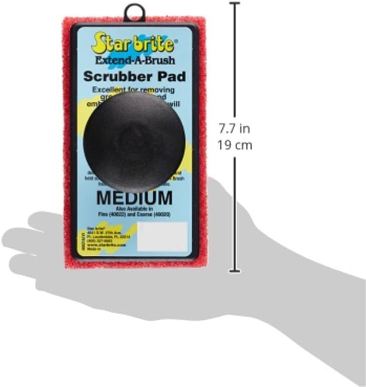STAR BRITE All-Purpose Medium (Red) Scrubber Pad - Available in Medium, Fine & Coarse Textures with Ergonomic Handle for Boats, Teak, and Outdoor Cleaning (040021P)