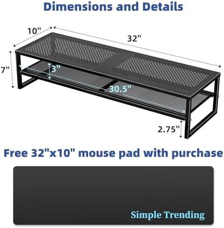 Simple Trending 2-Tier Dual Monitor Stand with Mouse Pad, Metal, Black