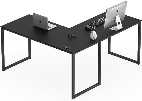 SHW Mission 55 x 60 L-Shape Home Office Computer Desk, Black