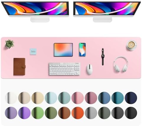 Aothia Faux Leather Desk Mat - Large Mouse Pad, Non-Slip PU Leather Blotter, Waterproof Writing Surface for Office and Home (Fairy Pink, 63" x 17")