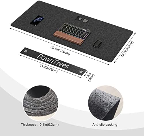 DAWNTREES Large Felt Desk Mat,39.4''x19.69'' Full Keyboard and Mouse Pad