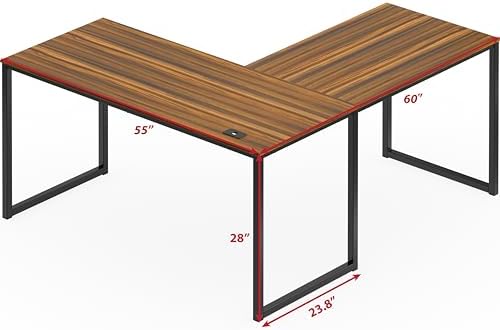 SHW Mission 55 x 60 L-Shape Home Office Computer Desk, Walnut