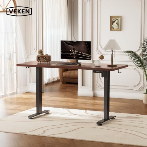 Veken 47.2 Inch Large Electric Standing Desk, Gaming Table, Walnut