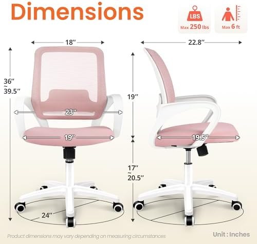 NEO CHAIR Home Office Desk Chair Ergonomic Mesh with Lumbar Support, Pink