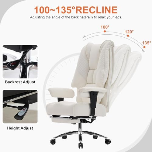 EXCEBET Big and Tall Executive Office Chair 400lbs Wide Seat, PU White