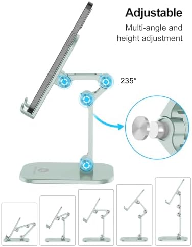 OCYCLONE Phone Stand, Adjustable Height and Angle Foldable Cell Phone Stand Holder for Desk, Taller iPhone Stand Compatible with 4.7"-13" Smartphones iPad Tablet, Light Green