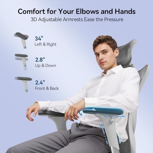 SIHOO M57 Ergonomic Mesh Office Chair, High Back Home Desk Chair with 3D Armrests, Lumbar Support and Adjustable Headrest, Comfortable Computer Chair, Hold 330 LBS-2 Packs-Light Grey