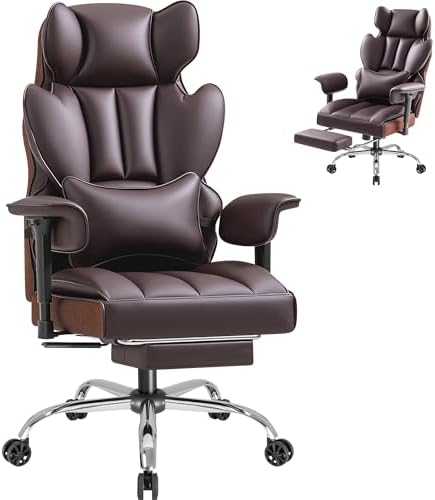 Furmax Big and Tall Office Chair, High Back Gaming Chair with Footrest for Heavy People, 400LBS Ergonomic Comfy Office Chair with Adjustable Armrests for Home Office (Brown)