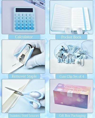 LXEVIHK Blue Desk Accessories 21-Piece Office Supplies Gift Set