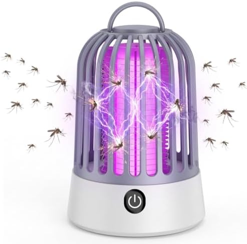 Bug Zapper Indoor & Outdoor, 2500V Electric Mosquito Killer Lamp, Portable USB Rechargeable Fly Zapper for Home, Kitchen, RV, Camping Tent, Efficient Insect Trap for Gnat, Moth, Fruit Fly, Grey