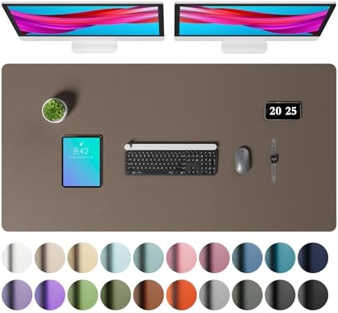 Aothia Faux Leather Desk Mat – Large Mouse Pad, Non-Slip PU Leather Blotter, Waterproof Writing Surface for Office and Home (Coffee, 47.2" x 23.6")