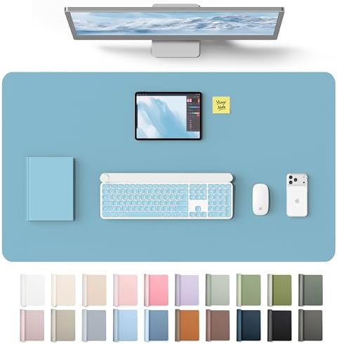 YSAGi Leather Desk Protector, Office Mat, Large Mouse Mat, Non-Slip PU Leather Blotter, Laptop Desk Mat, Waterproof Writing Pad for Office and Home(Sea Blue, 40" x 24")